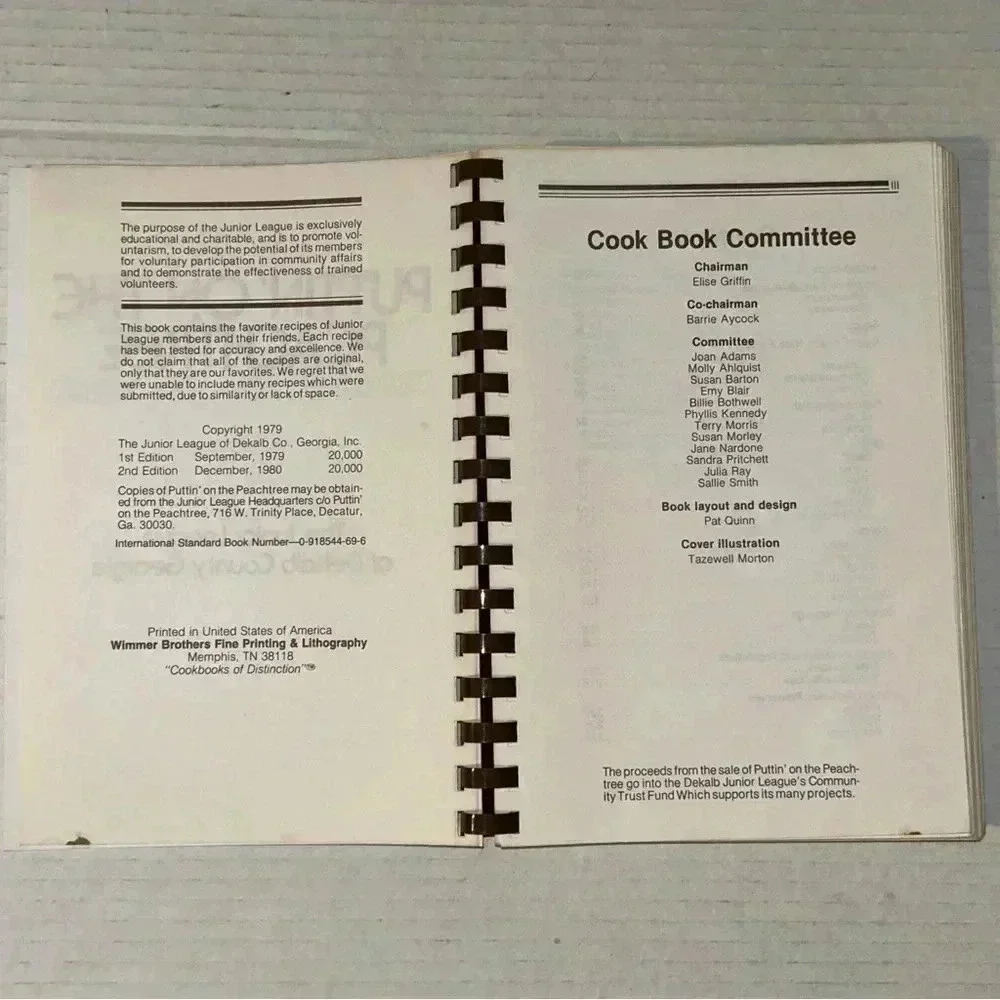 Junior League of DeKalb County GA Cookbook Puttin on the Peachtree 2nd Ed 1980
